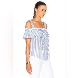 VERONICA BEARD Lacey Cold Shoulder Top in Blue and White Stripe 4 NWOT